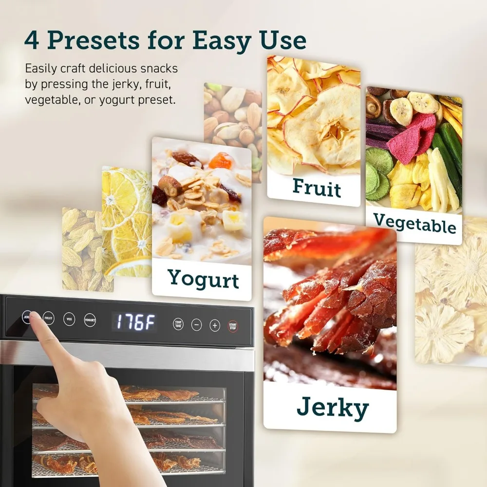 Food Dehydrator for Jerky, 176°F Temperature Control, 5 Stainless Steel Trays Dryer Machine, 4 Presets, 48H Timer, for Dog 3