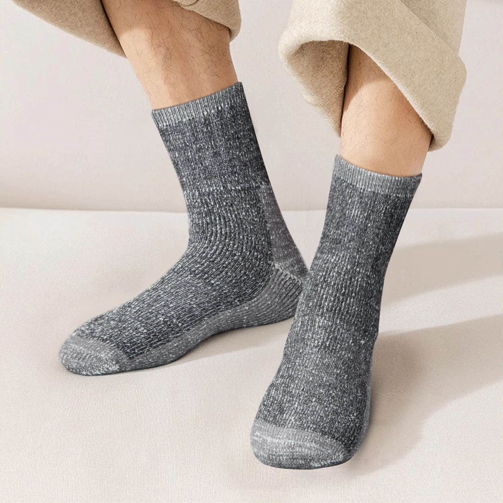 Mens Socks Thermal Socks 2Pairs Mens Merino Wool Hiking Socks Thermal Warm Winter Boot Crew Cushion Work Socks For Men 37-46