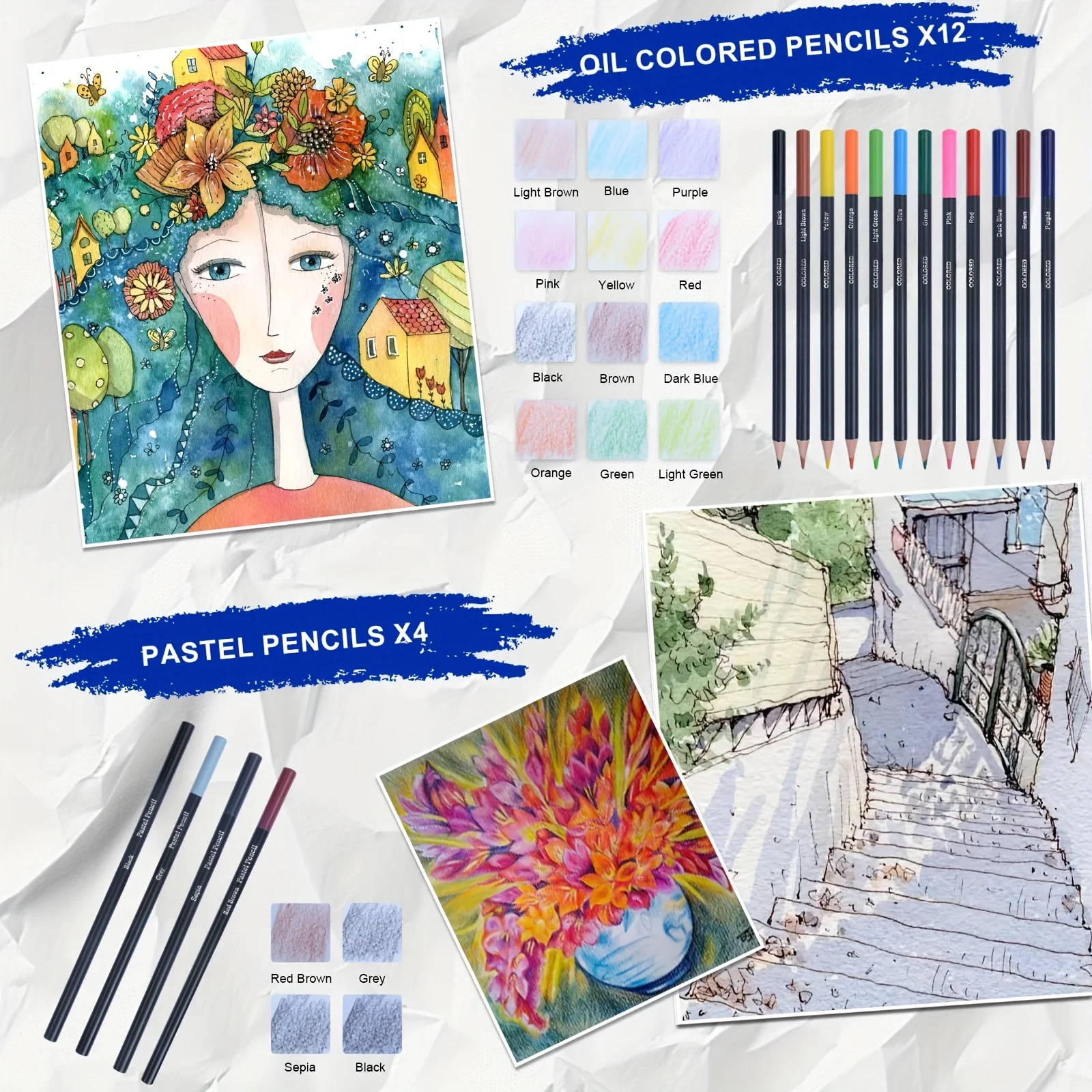 Sketching Pencil Set 76 Pack Drawing Supplies Include Watercolor Pad Watercolor Metallic Pencils