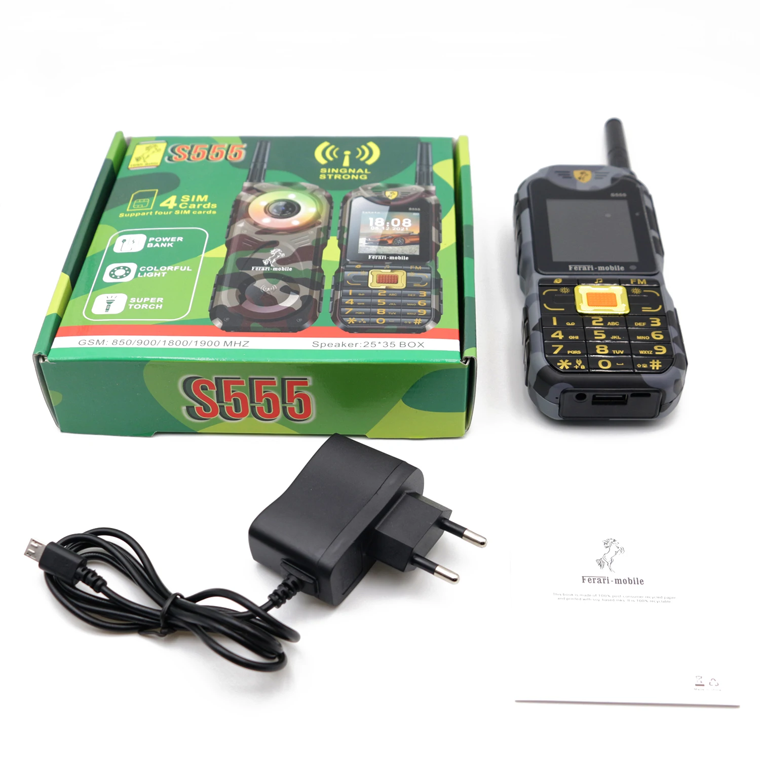 Camuflagem do Telefone Móvel com Botões Grandes Tocha do Banco do Poder Bluetooth Cartão Sim Teclado Russo Celulares Idosos Gsm 2g - Image 6