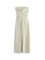 Women Fashion Strapless Gathered Midi Dress Sexy Straight Neck Back Slit Female Dresses Vestidos Mujer - Image 6