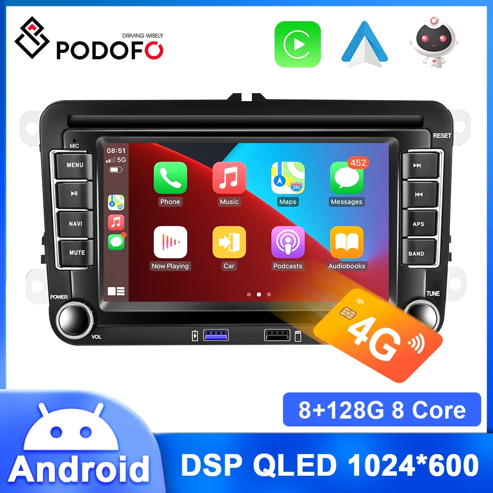 

Podofo 2 Din Android Car Radio GPS 7Inch For VW/Volkswagen Skoda Octavia Golf 5 6 Touran Passat B6 Polo Jetta 2Din Radio Coche