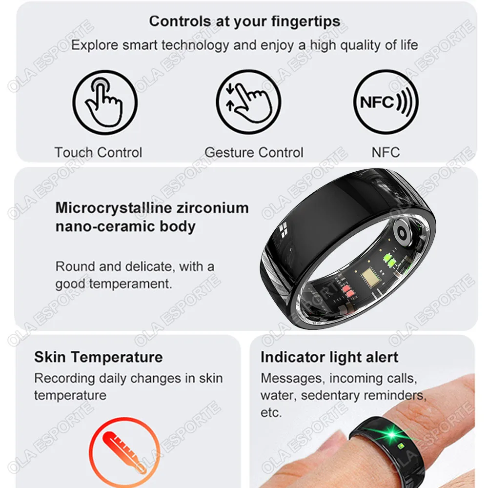 New NFC Ceramic Smart Ring Men Women Message reminder Gesture control Health Sleep Monitor 5ATM Waterproof sports Mode Smartring