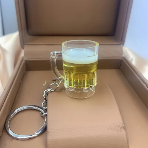 Simulation Beer mug keychain Men And Women Couple Key Chain Bag Pendant Wholesale