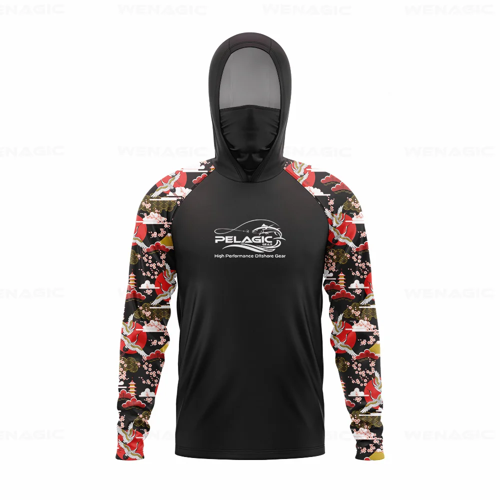 pelagic gear Men Hood Fishing Shirt long sleeve Fishing clothing fishing t shirt uv protection fishing shirt Apparel