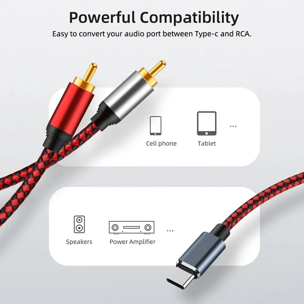 Premium 5M USB-C to Dual RCA Audio Cable with Built-in Decoding Chip