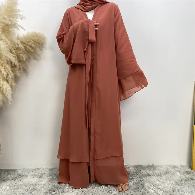 Mode mousseline de soie Abaya Kimono dubaï musulman Cardigan Abayas femmes Robe décontractée femme Islam vêtements avec ceinture