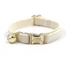 Personalized Cat Collar with Bell, Customized Nameplate, ID Metal Buckle, Adjustable Cream White Velvet Cat Collars with Bell 1