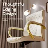 White and Gold Office Chair with Soft Leather Embroidery, Mid Back Vintage Swivel Executive Desk Chair with Wheels and Padded Ar 4