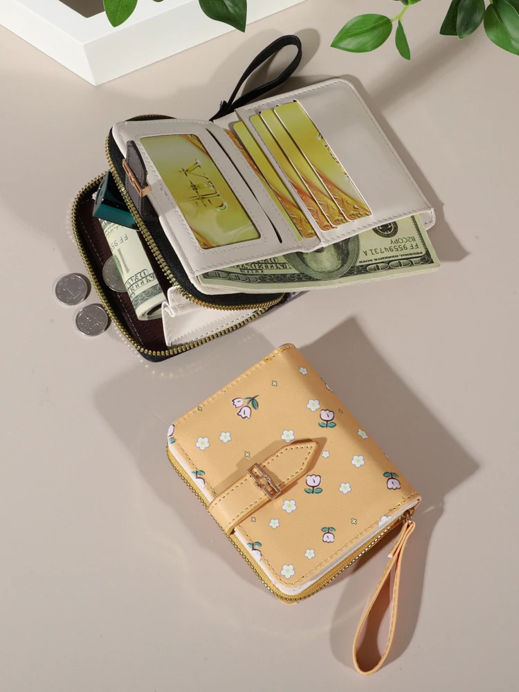 Flower patterned credit card holder for women or men's small card case with zipper hand-held wallet credit card holder zipper wallets card wallet