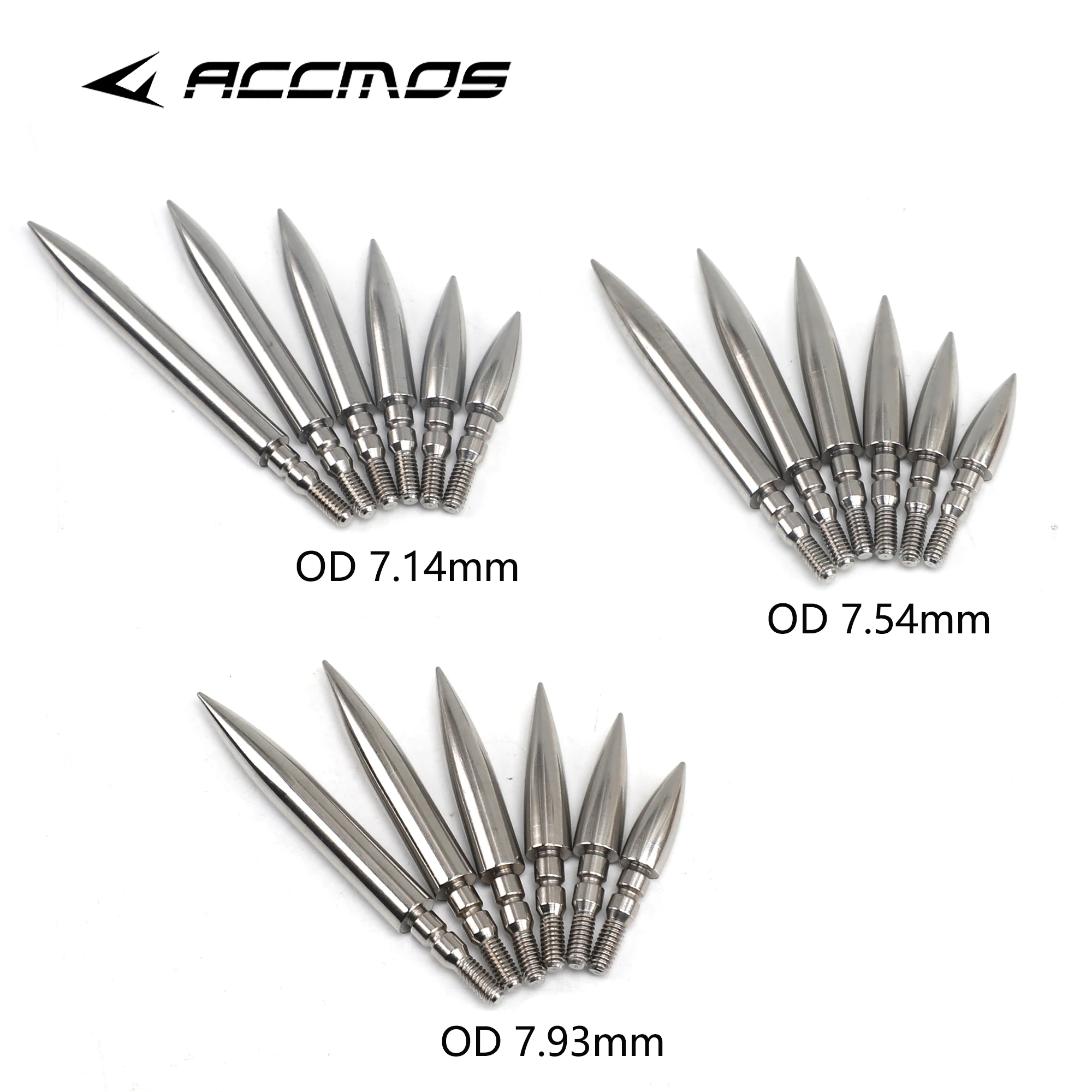 

12pcs Stainless Steel Arrowhead Archery Replaceable Screw-In Tip 100/125/150/200/250/300gn OD7.14/7.54/7.93mm w/ Double O rings
