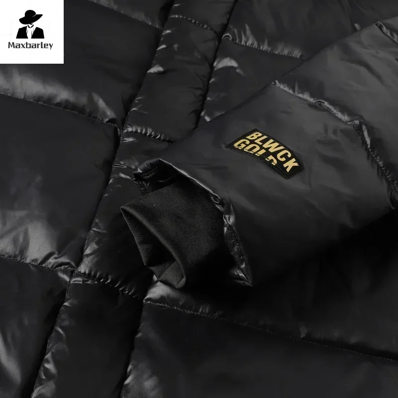 Winter Goose Down Coat Men's Luxury Glossy Black Gold Long Down Jacket Women's Fashion Waterproof Warm Hooded Puffer Jacket