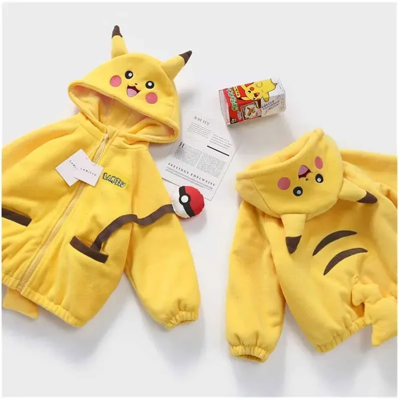 

Детский свитер с капюшоном Pokemon Pikachu, милый мультяшный аниме свитер для мальчиков и девочек на осень и зиму, теплая толстовка с капюшоном, пальто