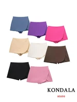 KONDALA Women Fashion 2025 Casual Mini Asymmetrical Skirts Shorts High Waist Back Pockets Wide Leg Skirts Zipper Female Shorts - Image 5