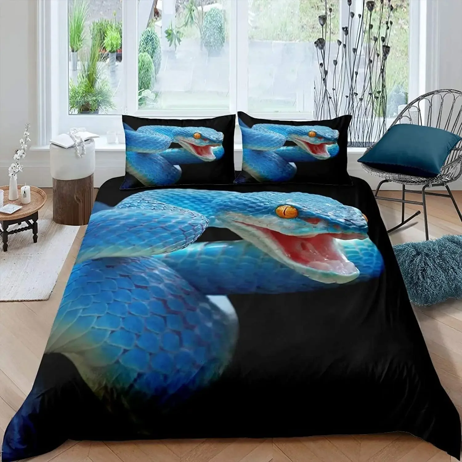 3D Snake Style Print Bedding Set for Bedroom Soft King Size Duvet Cover Bedspreads Comefortable Quilt with Pillowcase Kids Adult