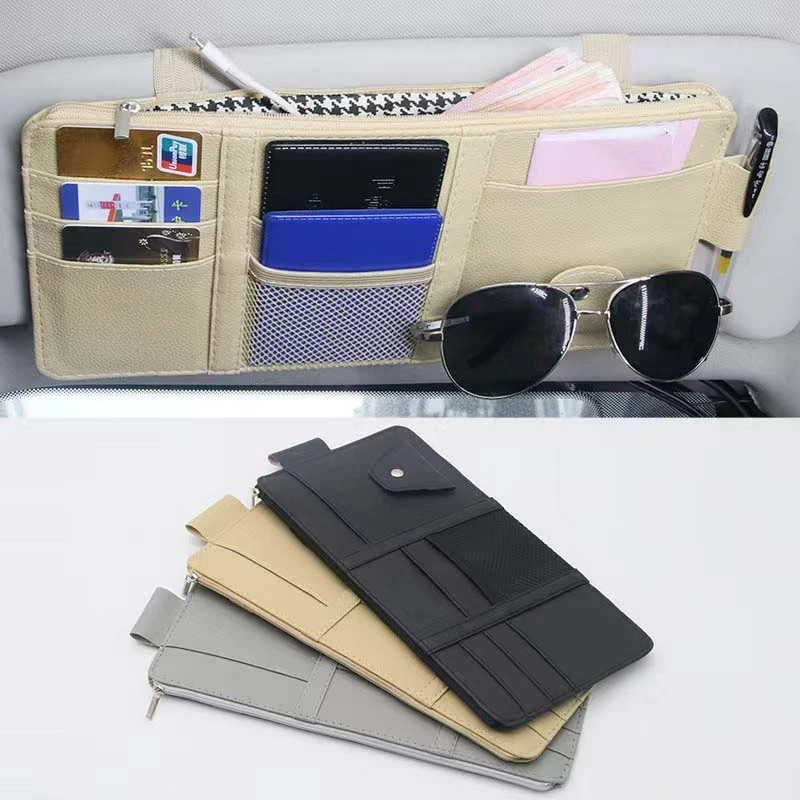 Car visor storage bag Card holder Glasses holder Multi-function ticket storage bag Leather car interior