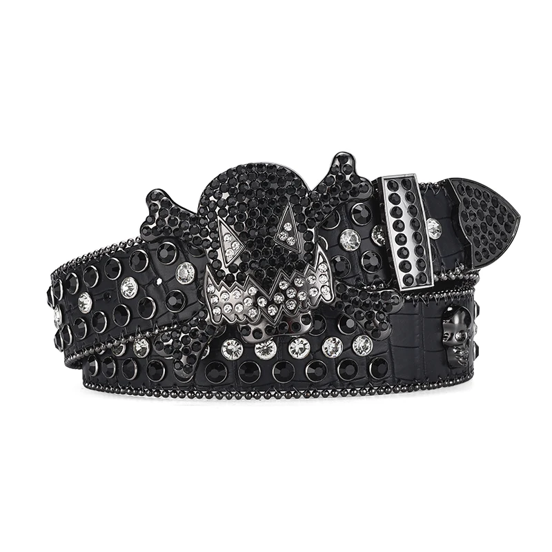Men's Jeans Rhinestone Dark Skull Head Women Belt Western Denim Shiny Rivet Design Artificial Diamond Belt Hip Hop Punk Y2k Belt