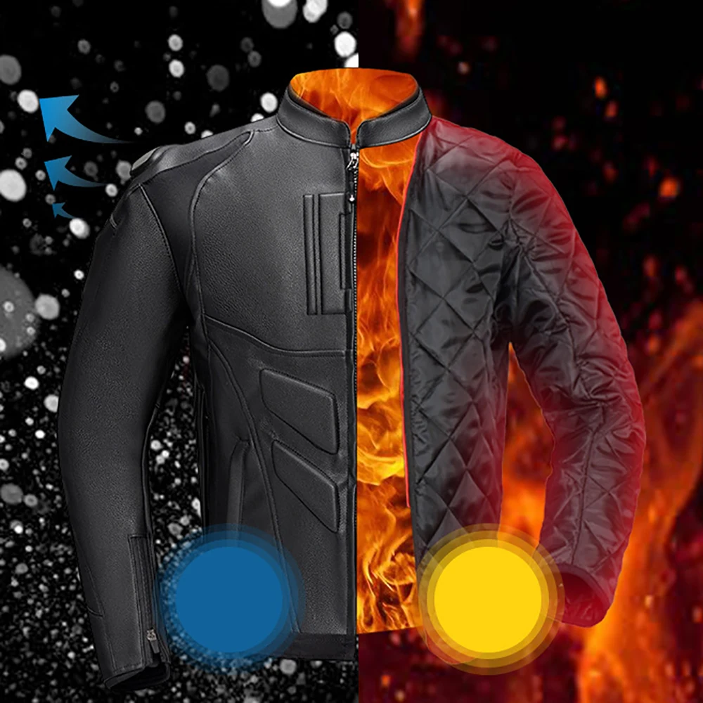 Windproof Warm Motorcycle Riding Leather Jacket Breathable Motorcycle Protective Clothing Waterproof Motocross Equipment Men