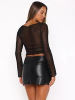2025 été nouveau manches longues maille taille transparente exposant haut pour les femmes Sexy couche de Base vêtements intérieurs Style fille chaude t-shirt court 6