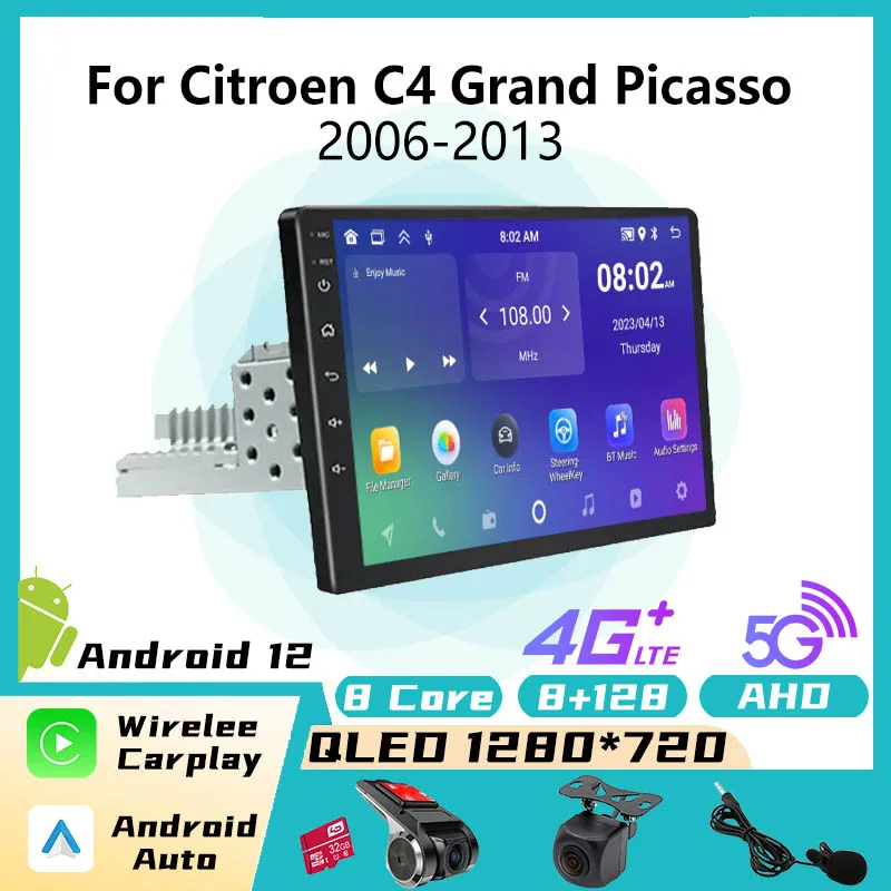 Autoradio Android 1Din Per Citroen C4 Grand Picasso 2006-2013 Stereo 4G Carplay Navigazione Gps Lettore Video Multimediale Unità Principale