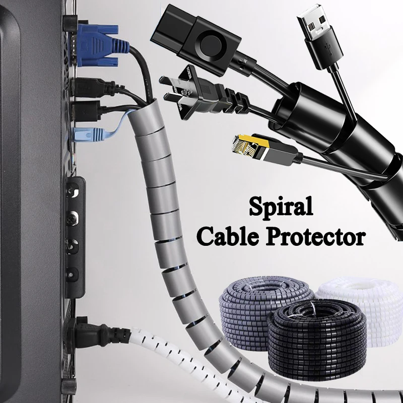 

10/16mm 2M Cable Sleeve Winding Tube Line Flexible Spiral Organizer Wire Protector Computer Cord Protector Management Cover Tool