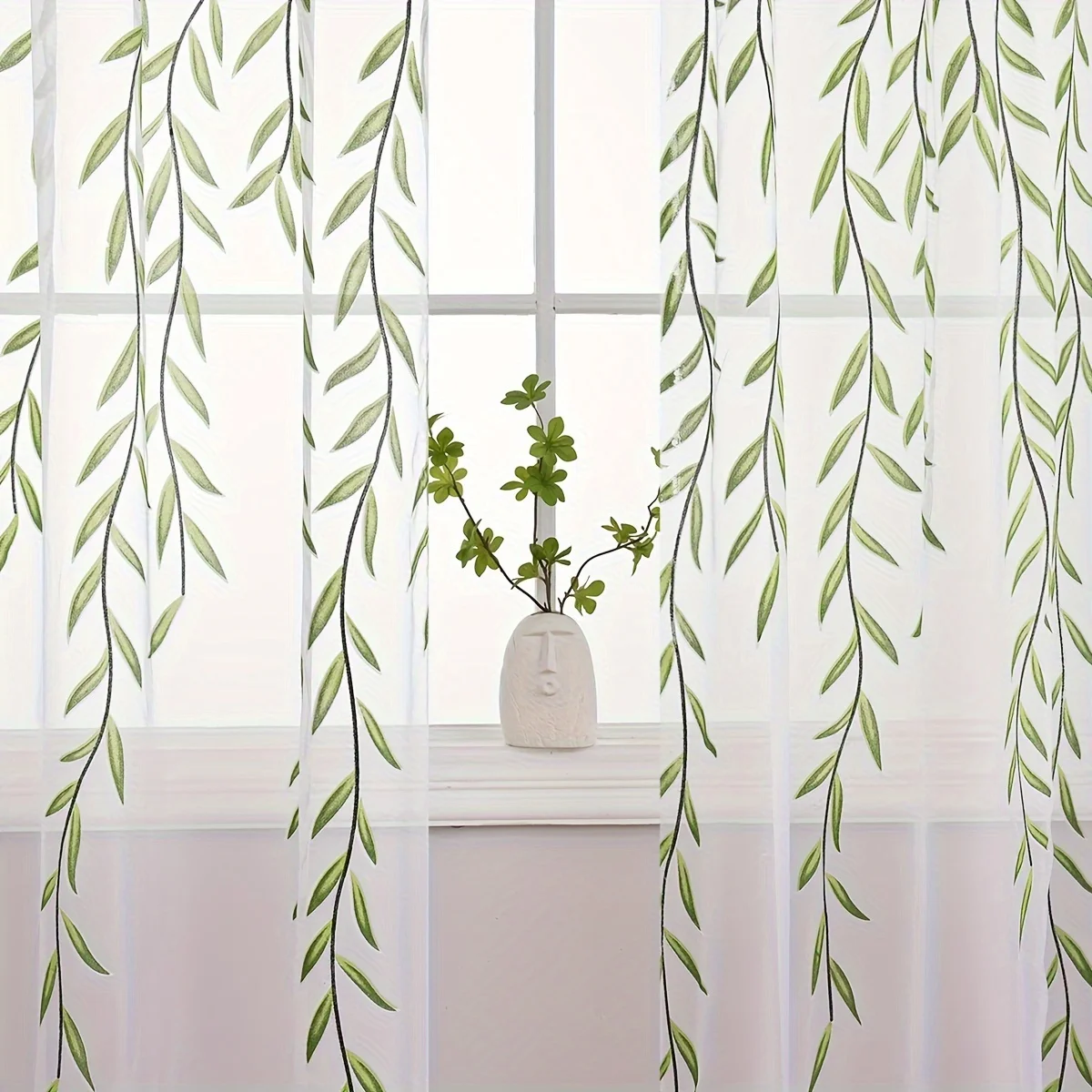 2pcs Contemporary UV-Protective Polyester Sheer Curtains with Willow Print - Rod