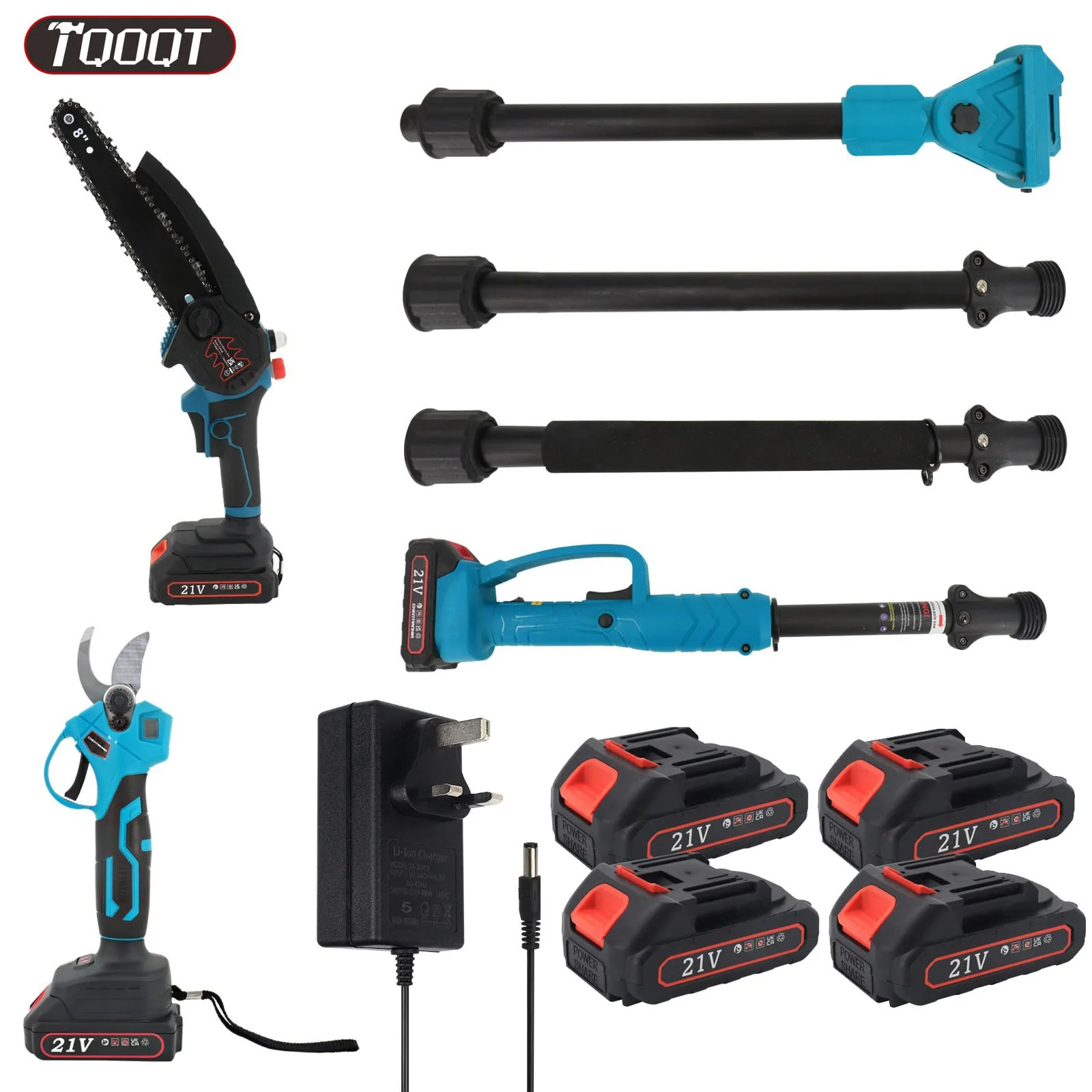 4 in 1 Electric Long Reach Telescopic 8 Inch Pole Chainsaw Pruner Trimmer Kit + 4 Batteries