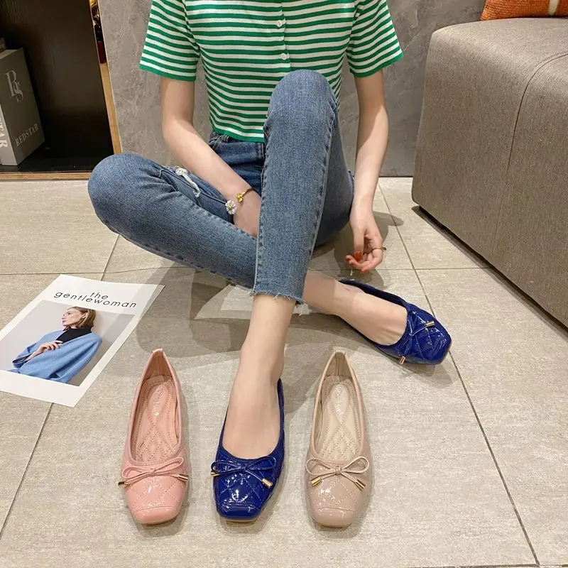 여성용 플랫 슈즈, 얕은 스퀘어 토, 작업화, 여성용 보트 신발, 럭셔리 신발, 용수철 가을, 2023 신상