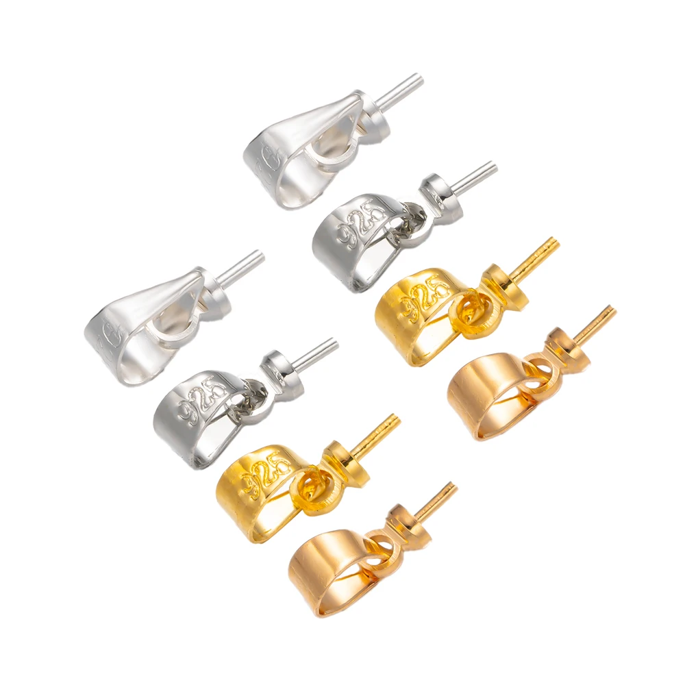 50 Pz/Lotto 925 Ciondoli Di Perle In Argento Sterling Eye Pins Bail Pendenti Connettori Perline Tappi Terminali Charms Per La Creazione Di Gioielli Fa