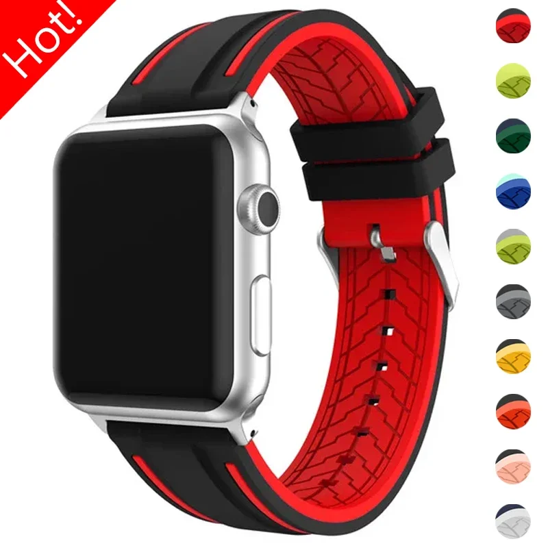 

Ремешок силиконовый для Apple Watch Band 44 мм 40 мм 42 мм 38 мм, спортивный резиновый сменный Браслет для IWatch 6 5 4 3 SE 2 1