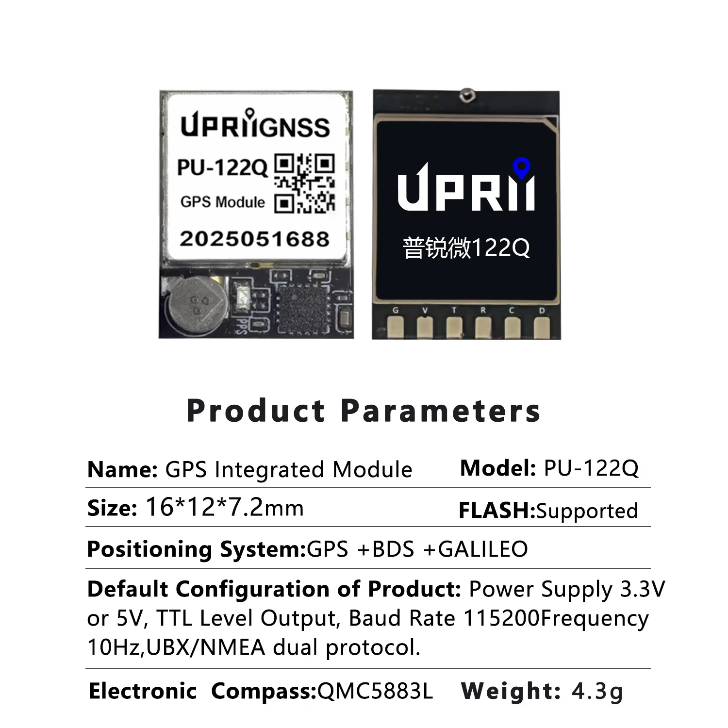 Module GPS PU-122Q M10GNSS avec boussole pour INAV Betaflight Ardupilot