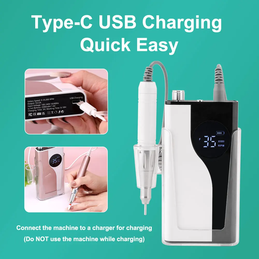 무선 코어리스 전기 네일 드릴 머신, 네일 살롱 전문 알루미늄 쉘, 35000 RPM, 65W, 신상