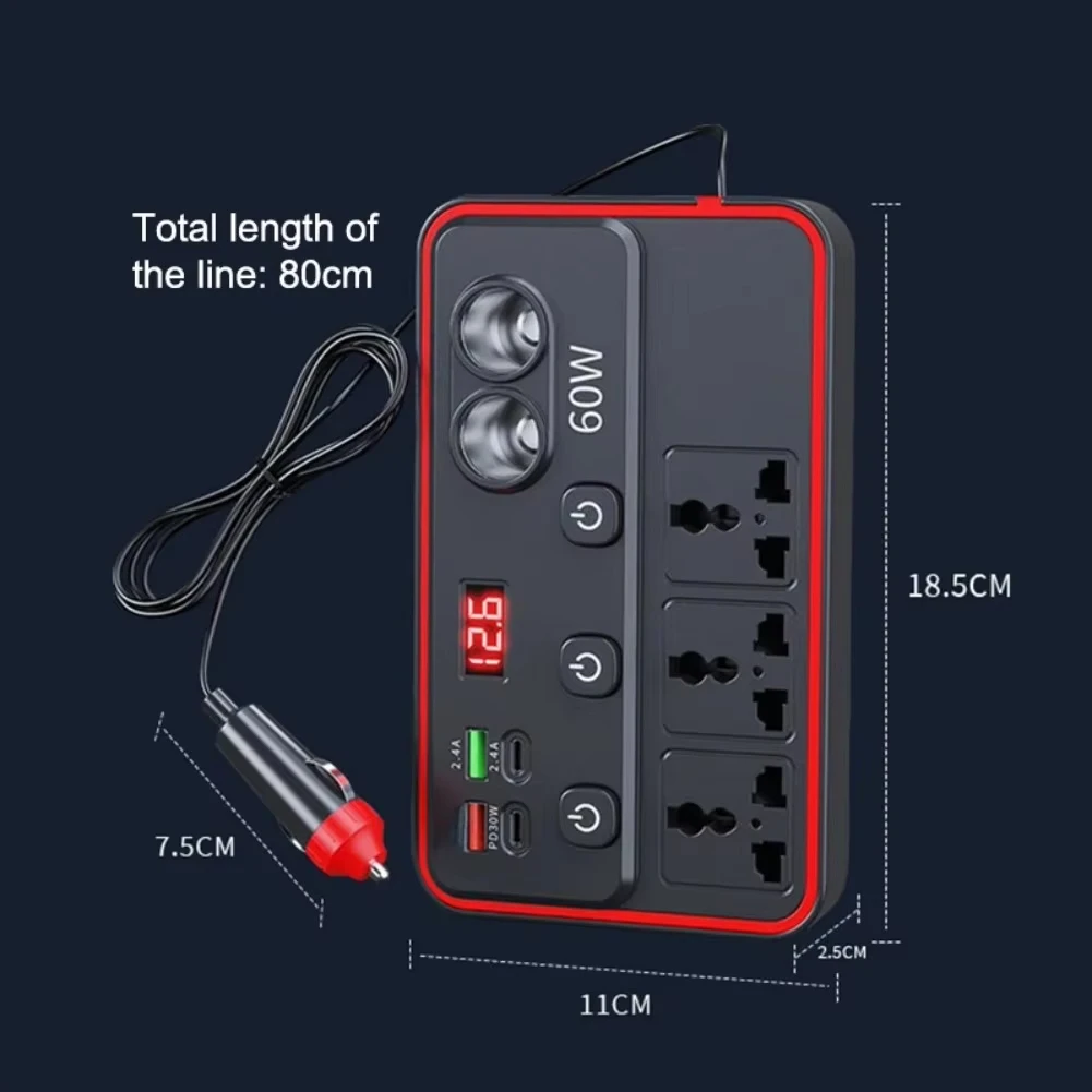 Tragbarer Auto-Wechselrichter 12V auf 110V / 24V auf 220V Steckdosenadapter mit 4 USB-Anschlüssen Schnellladegerät für Auto LKW SUV Wohnmobil – Detail 6
