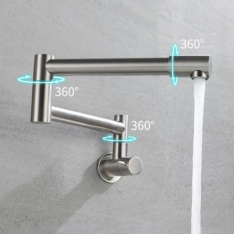 Folding Wall Faucet 304 Stainless Steel Universal Rotation Kitchen Faucet Single Cold