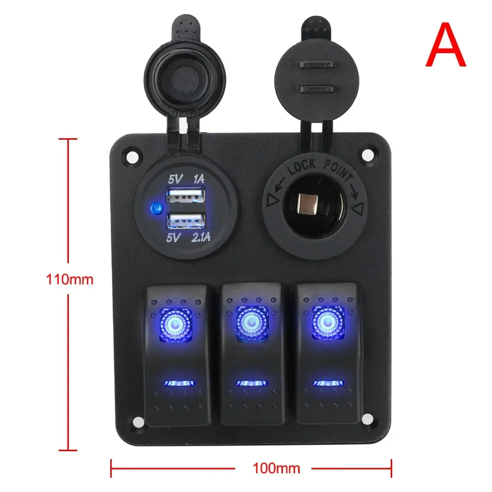 Pannello Interruttori A Levetta 5 Gang 12-24V – Con Doppia USB E Voltmetro, Per Auto, Camper, Barca (Luci Verdi) - 3