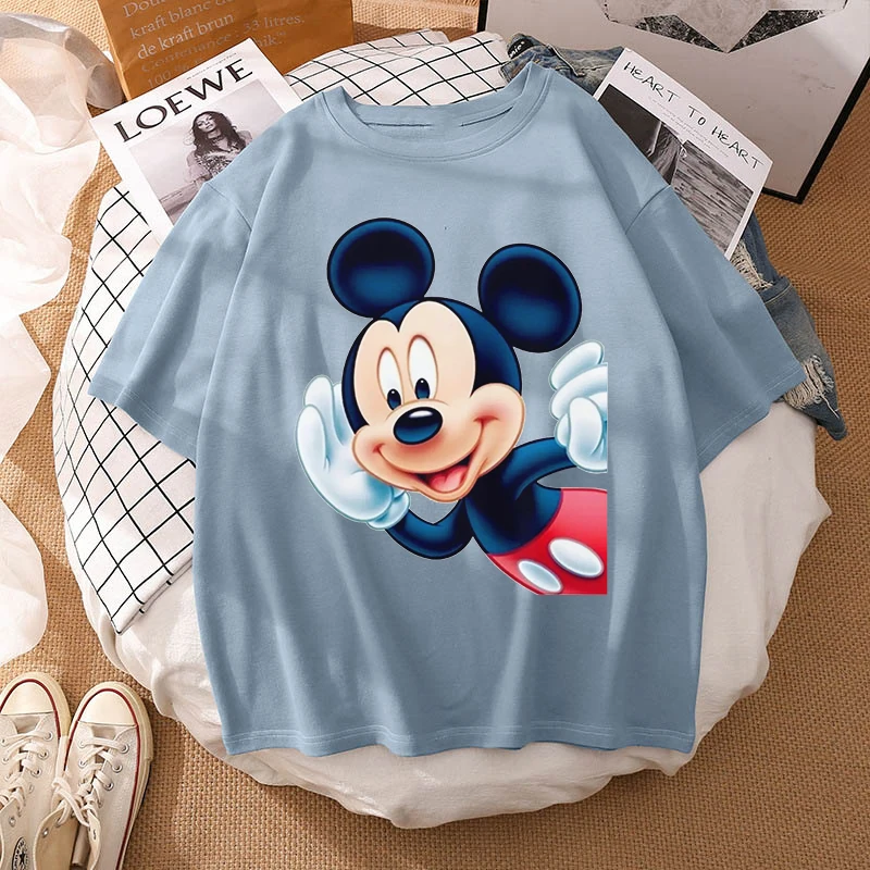 Woman Summer New 2022 Hot Cartoon Disney Mickey And Friends Minnie Mouse Leopard Bow Portrait T-Shirt Short Sleeve Teen Tops chrome hearts t shirt