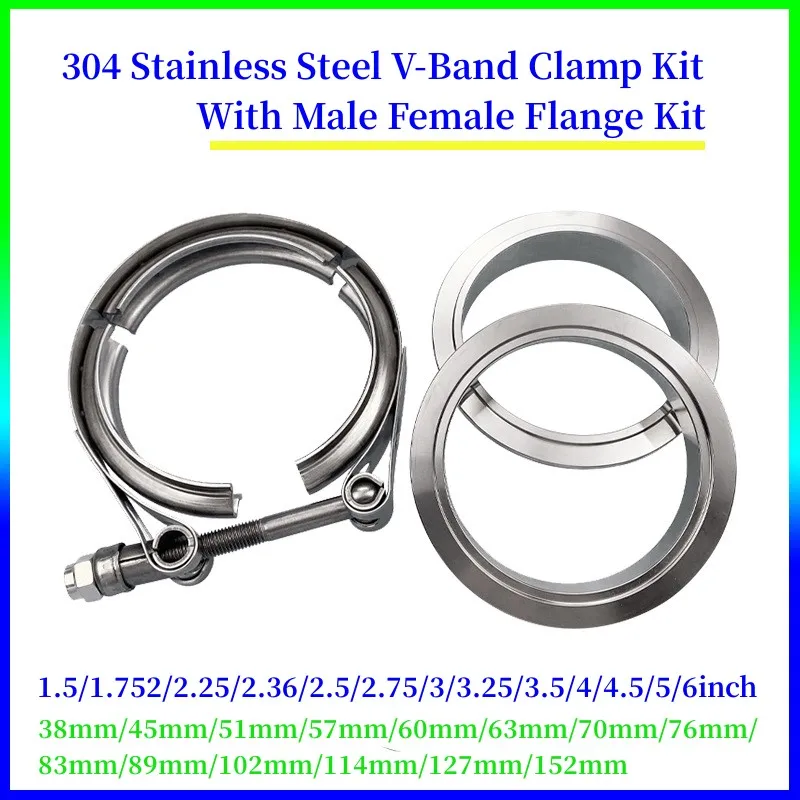 V-band Clamp Kit com Masculino Feminino Flange Kit 1.5 Polegada6 Polegada 38 Mm152 mm para Tubo de Escape Turbo Aço Inoxidável 304
