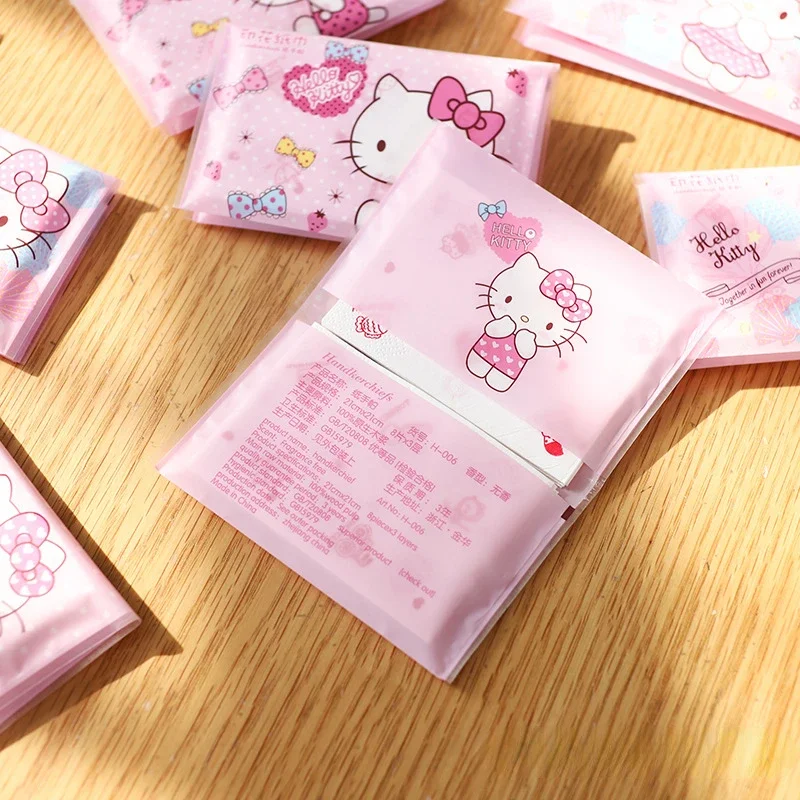 9pcs Hello Kitty Tissue Portable Cute Cartoon Eco-friendly Pocket Women Girl Wallet Paper Handkerchief Thicken Paper Napkin Gift