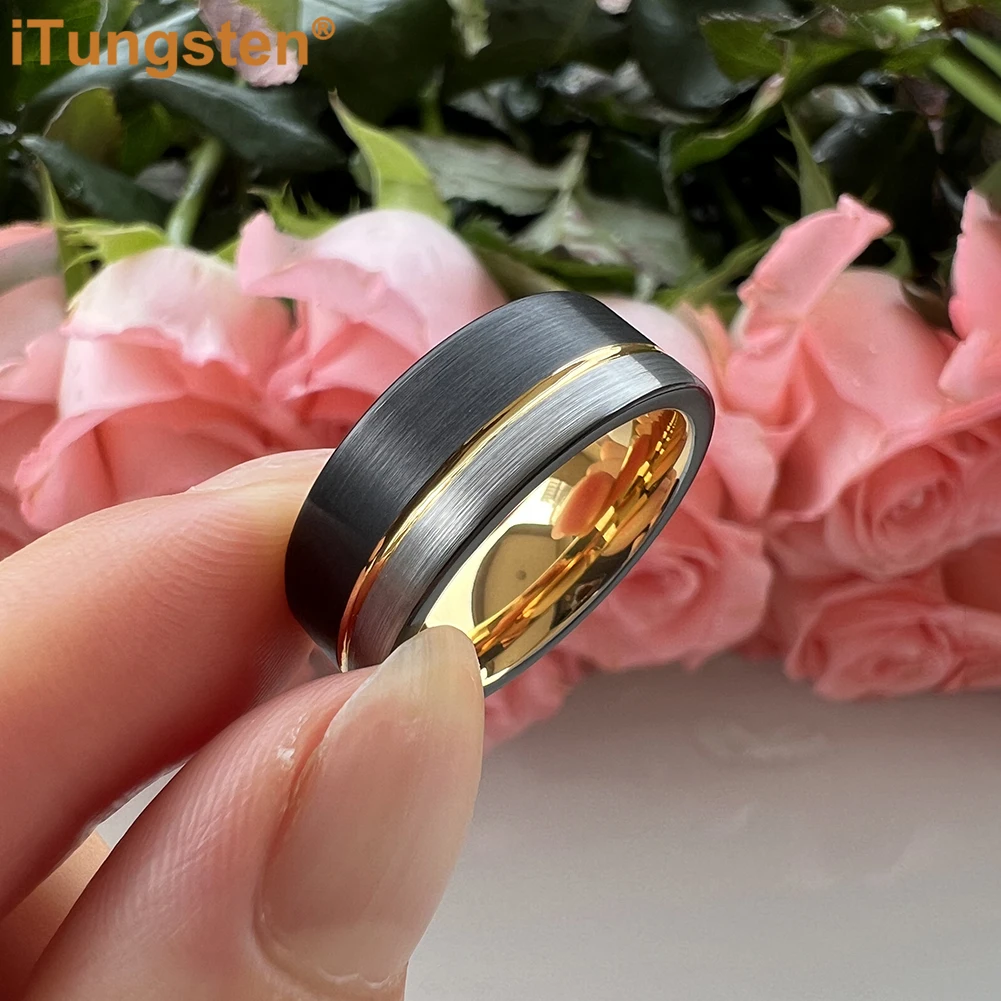 iTungsten 6MM 8MM Nice Wedding Band Tungsten Carbide Ring For Men Women With Offset Groove And Brushed Finish Comfort Fit