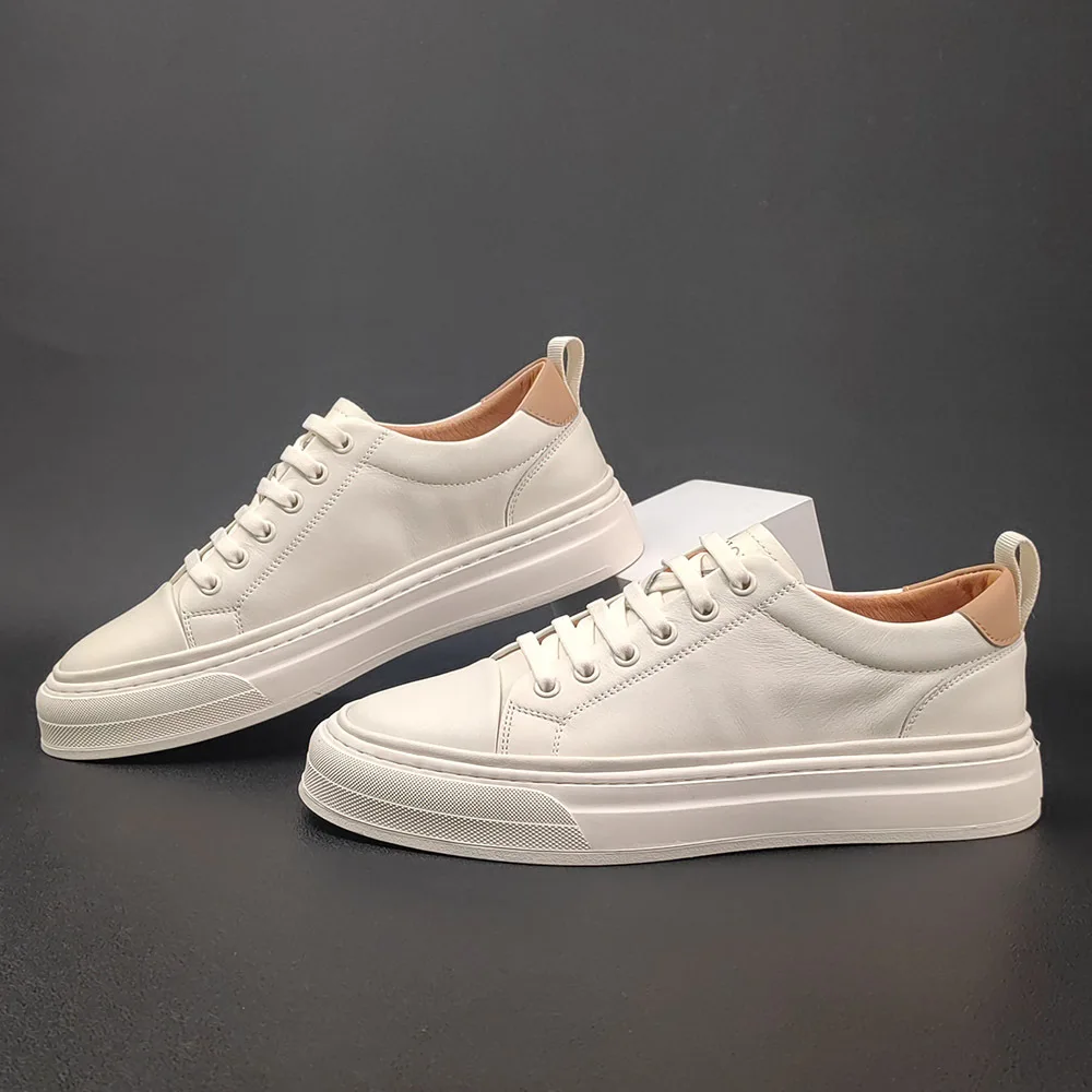 

Men's genuine leather oversized lazy casual small white shoes without tie up