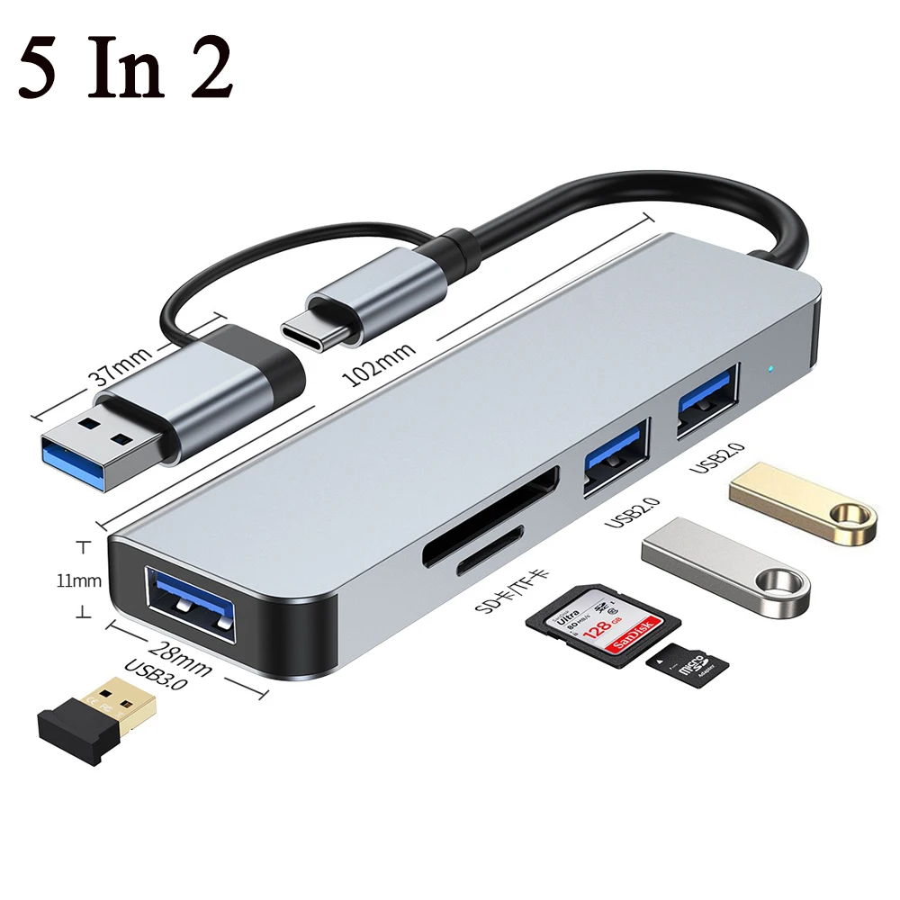 Hub USB 3.0 Tipo C Docking Station con Lettore di Schede TF SD e Uscita Audio Multiporta per Macbook Pro, Trasferimento Dati Veloce