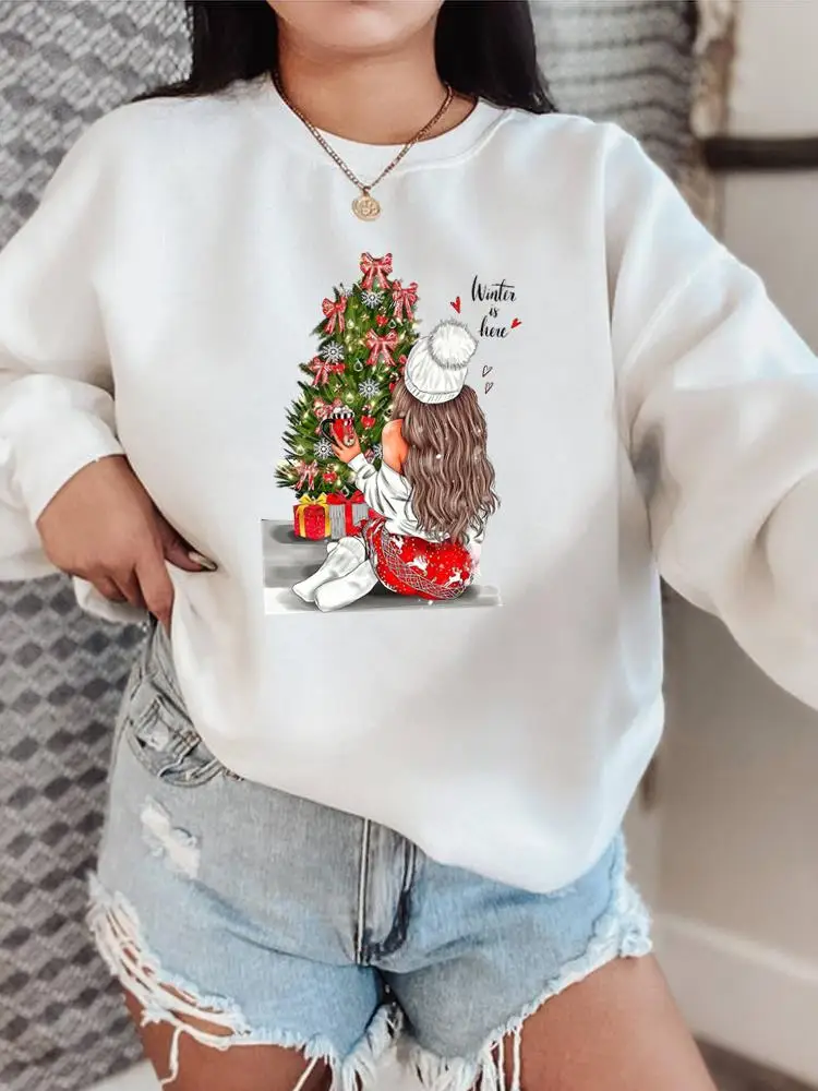 

Watercolor Holiday Trend Cute Christmas Holiday New Year Pullovers O-neck Fashion Clothing Women Female Graphic Sweatshirts