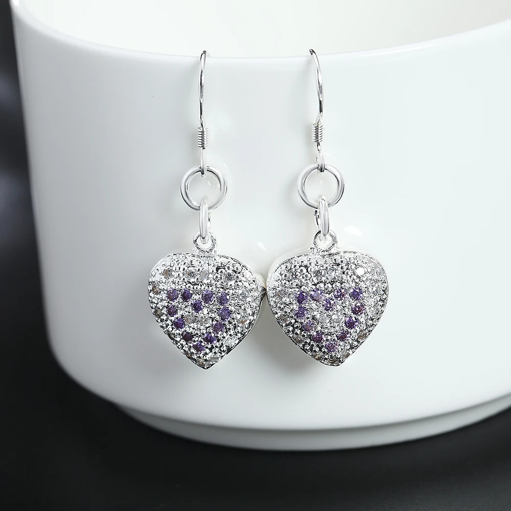 

New 925 Sterling Silver color Earrings for Women fashion Jewelry Zircon Hollow heart earrings high quality Holiday Gifts