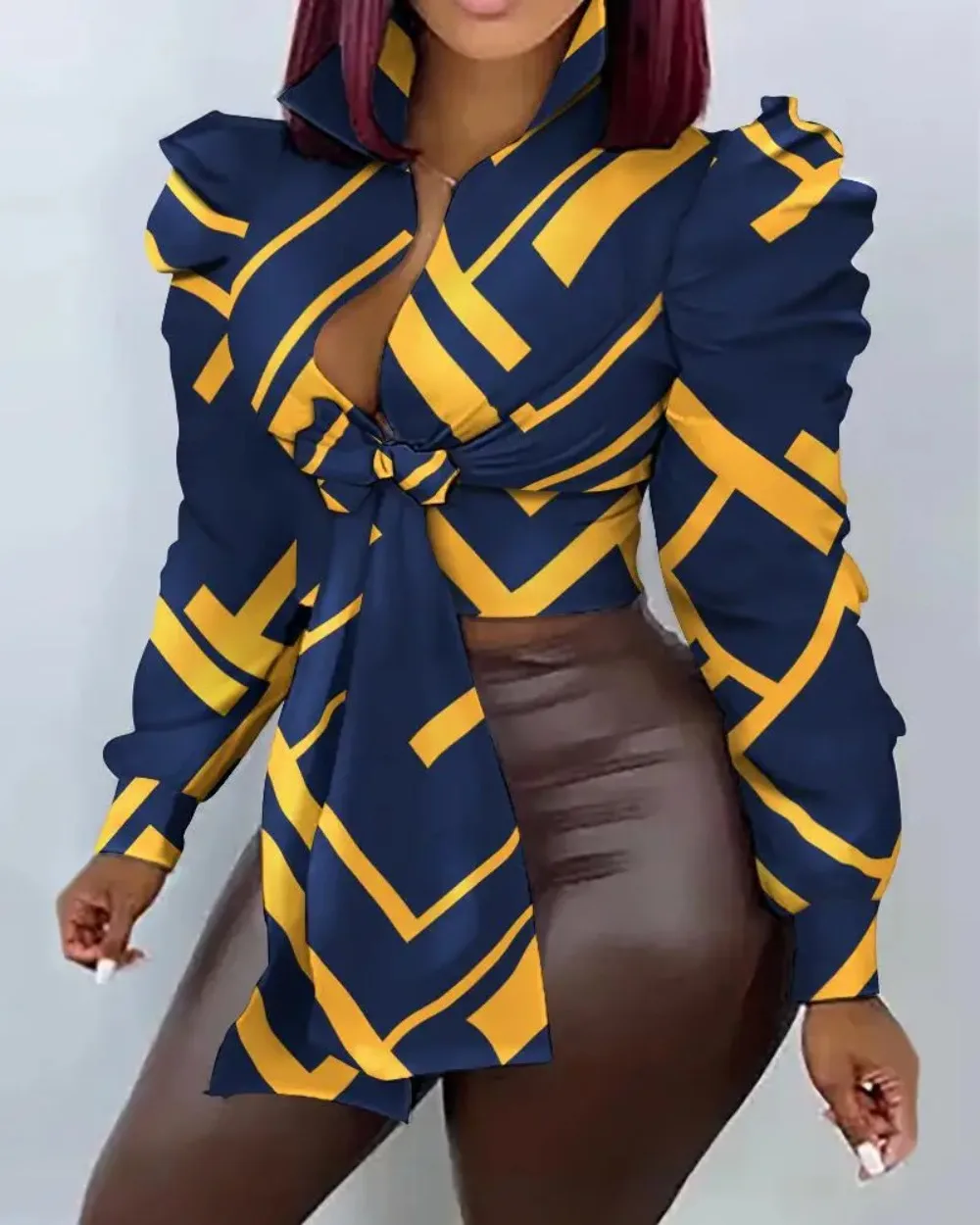 Women's Button Down Shirt, Casual, Turn Down Collar, Ruched, Long Sleeve, Pleated Top, Blouse, Spring, Summer, 2024