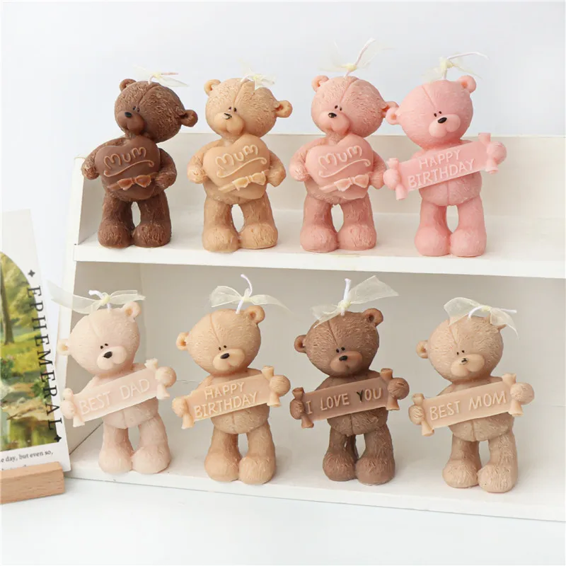 3D Cute Teddy Bear Candle Mold Mold DIY Animal Gypsum Epoxy Resin Handmade Soap Animal Mould Holiday Party Gifts Home Decor