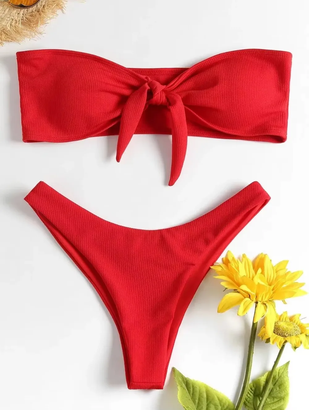 Alluring Low Waisted Thong Swimwear - Solid Color Brazilian Beachwear