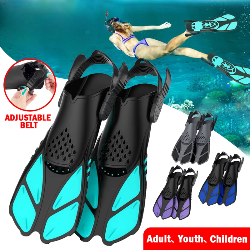 

Snorkel Fins Adjustable Swim Flippers Travel Size Short Swimming Fins Open Heel for Snorkeling Diving Child Kid Adult Men Women