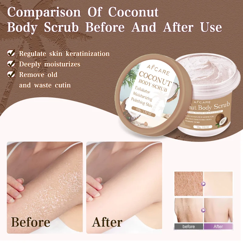 Coconut Scrub Exfoliating Collagen Body Scrub Polishing Body Foot Skin Whitening Exfoliate Skin Clean Pores Remove Dead Skin 4