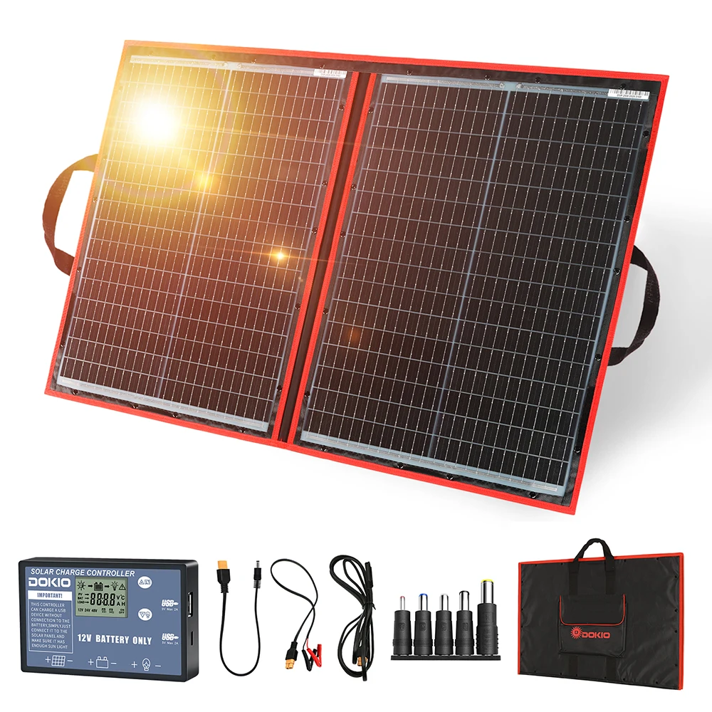 DOKIO18V 100W Zonnepaneel Flexibele Foldble Solar Charge Mobiele Telefoon Usb Charge 12V Outdoor Zonnepanelen Voor Camping/Boten/Home