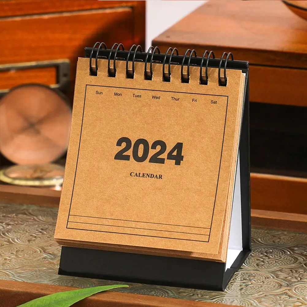 

2024 Mini Calendar Creative Calendar Full English Calendar Simple Retro Desktop Countdown Memo Planner Student Portable Schedule